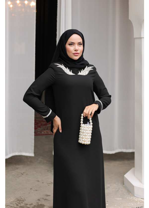 Melek Model Siyah Elbise