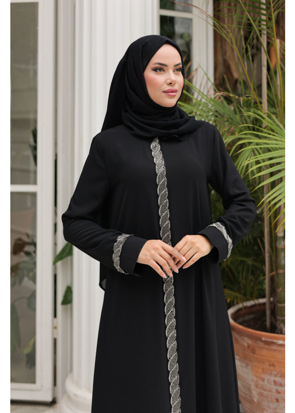 Yağmur Parlak Metal Siyah Ferace